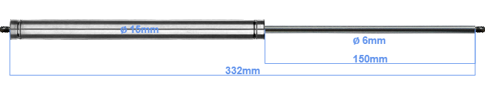 Gasdruckfeder 6/15 - Hub 80mm Länge 225mm 250N Kraft